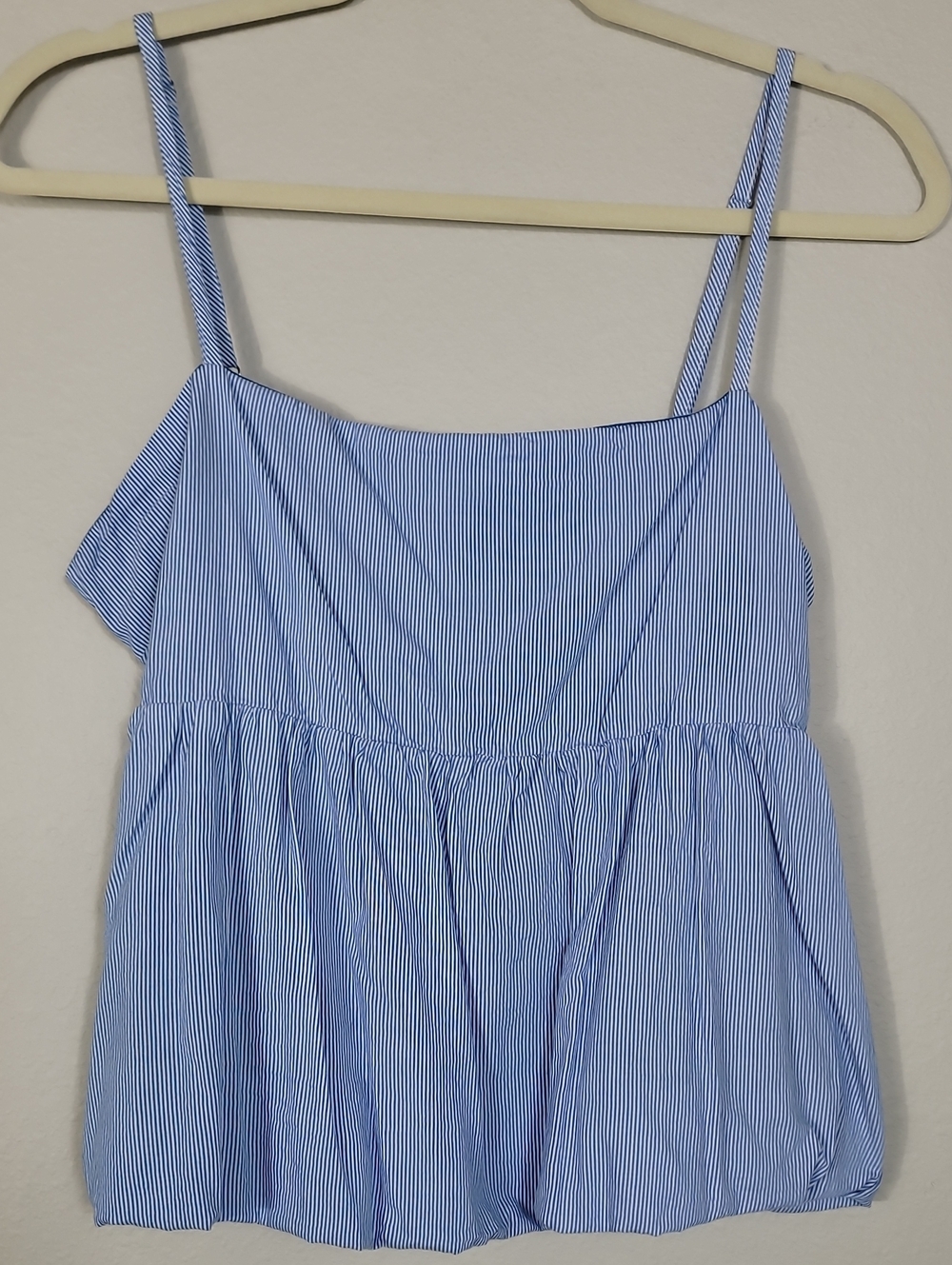 Just Polly Bubble Hem Tank Top Size Large Blue White Stripe Cotton Nautical
